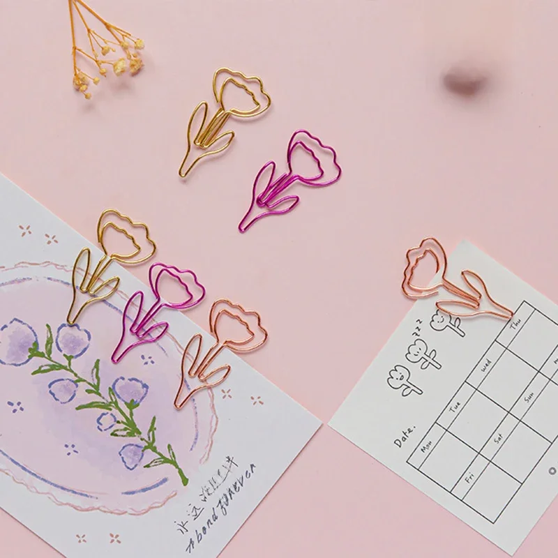 Trombone coloré en forme de fleur pour bureau, porte-marque-page en métal, 10 pièces/ensemble