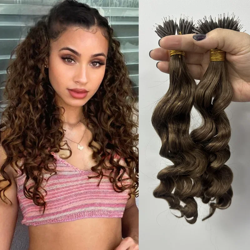 Natuurlijke Golf Micro Link Hair Extensions Human Hair Voor Vrouwen 1 G/stk 50 Stks Nano Ring Human Hair Extension 100% Human Remy Hair 613 - afbeelding 2