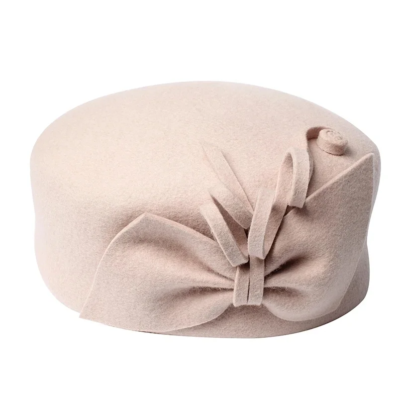 H3531 damski wełniany kapelusz Fedoras jesienno-zimowy koreański Pure Color Bowknot elegancki czapka imprezowa japoński wysokiej jakości Retro Lady kapelusze — zdjęcie 2