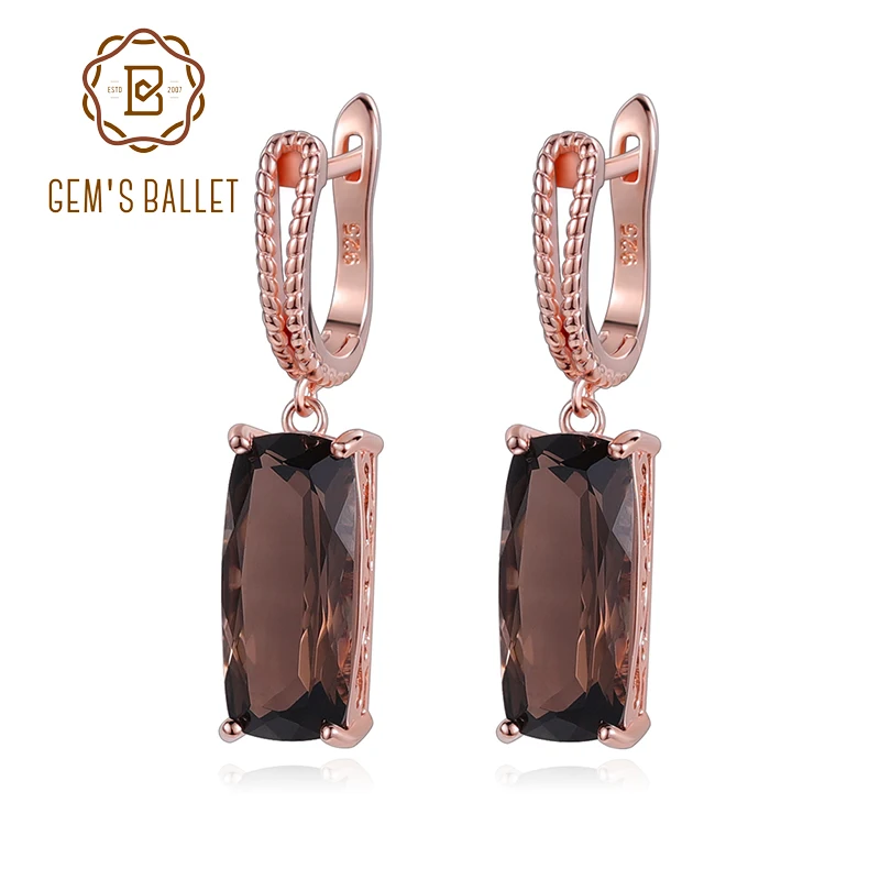 Gem's Ballet Rookkwarts Oorbellen Facet Rechthoek Bruin Edelsteen Oorbellen In 925 Sterling Silver Gift Voor Haar