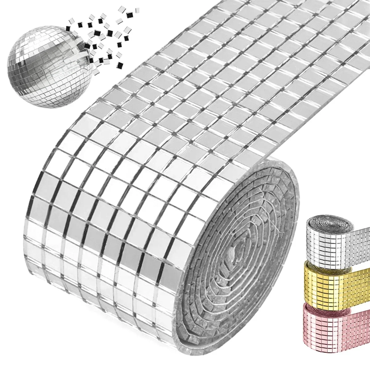 Samoprzylepne płytki mozaikowe Leeseph, płytki dyskotekowe 5x5mm, kwadratowe płytki mozaikowe z lustrem do dekoracji wnętrz, kolaż artystyczny DIY — zdjęcie 2