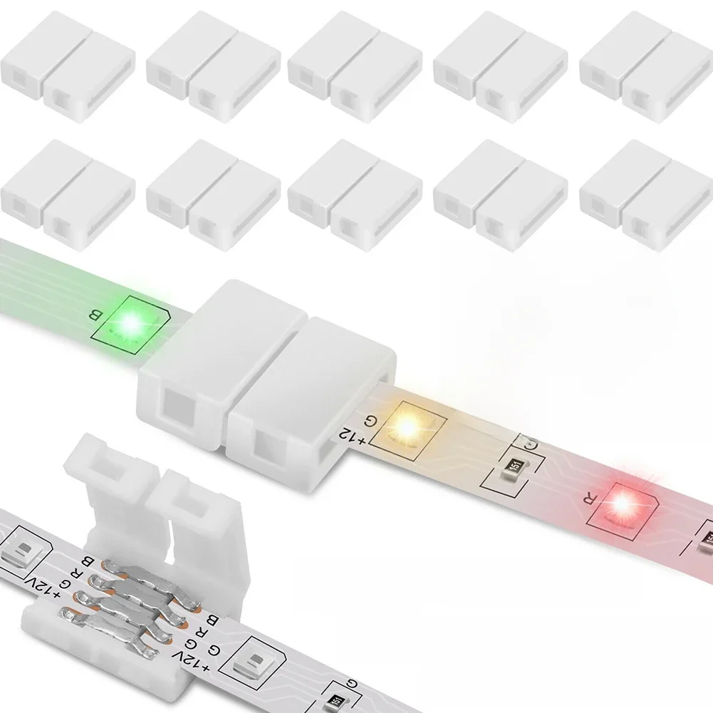 L-Forma Solda LED Strip Connector, PCB Corner Connector, sem solda, 5050, 3528, 4 pinos, 10mm, 10