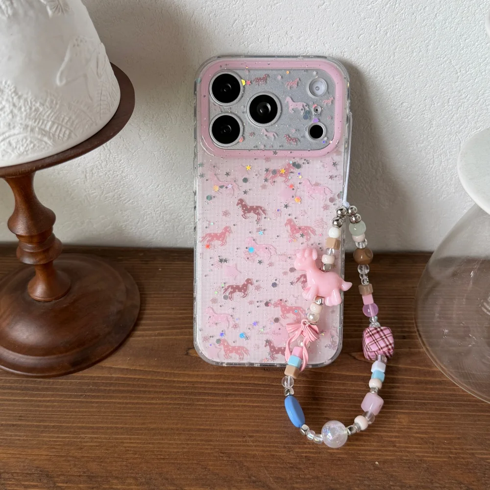 

Cute cartoon colorful full screen pony phone case for iPhone 17 16 ProMax 14 15 Pro fundas Korean INS shockproof protective case