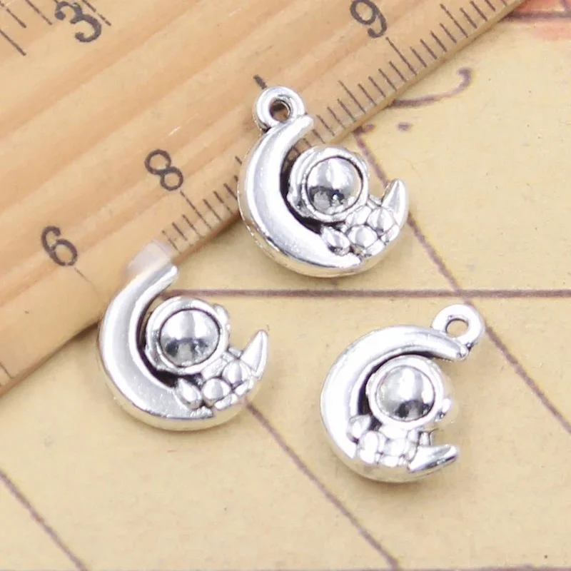 Breloques tibétaines en argent pour homme, argent, lune, espace, homme, tiches, astronome, document, PmotAntique, bijoux, bricolage, artisanat fait main, exécutif, 15x11x5mm, 10 pièces