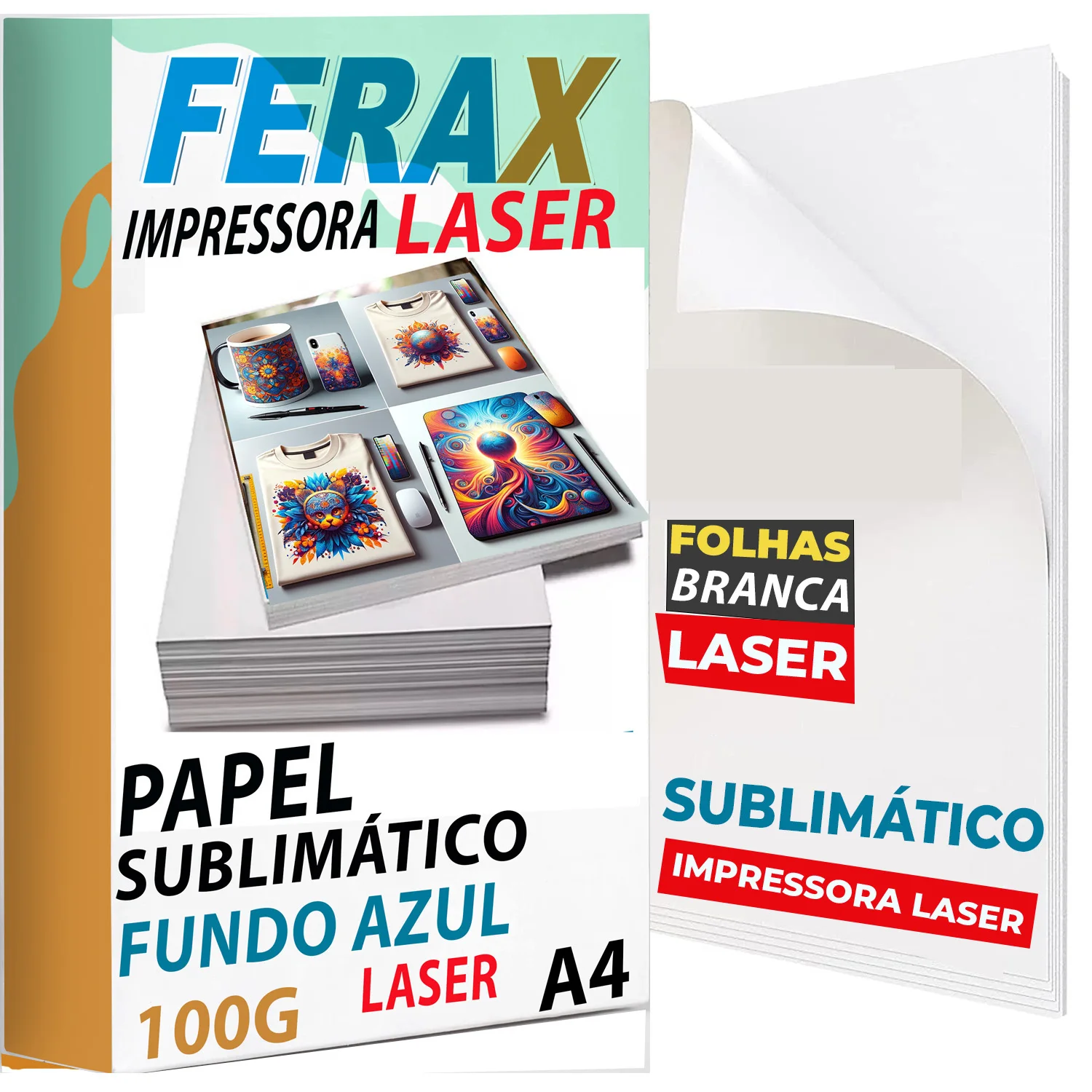 100 Folhas de Papel Sublimatico Fundo Azul A4 100g Para Impressoras Jato de Tinta - caneca porcelana, camisetas de poliester