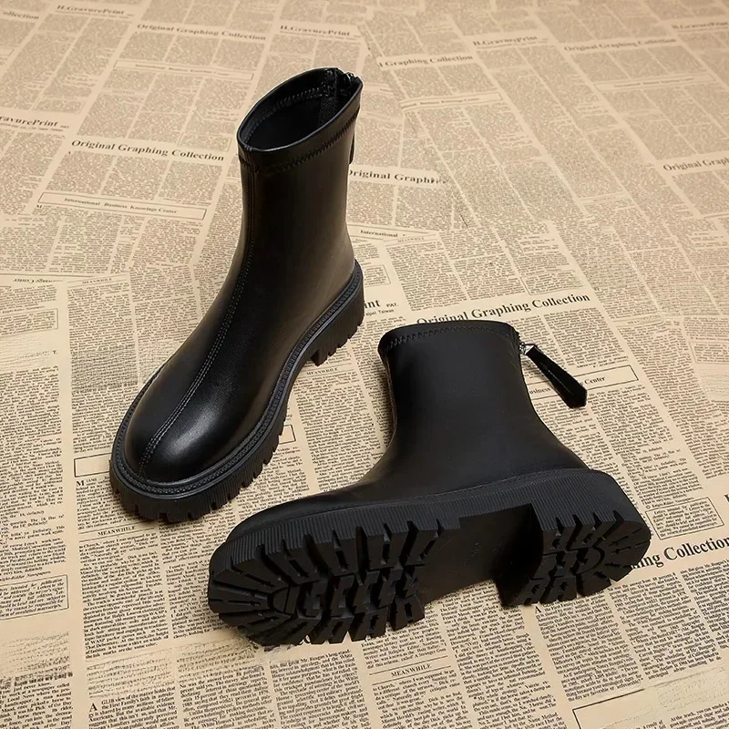 StephanBoots-Bottines Courtes Rondes pour Femme, Chaussures Élégantes à Talons Carrés, Cuir Souple, Hiver, 2024