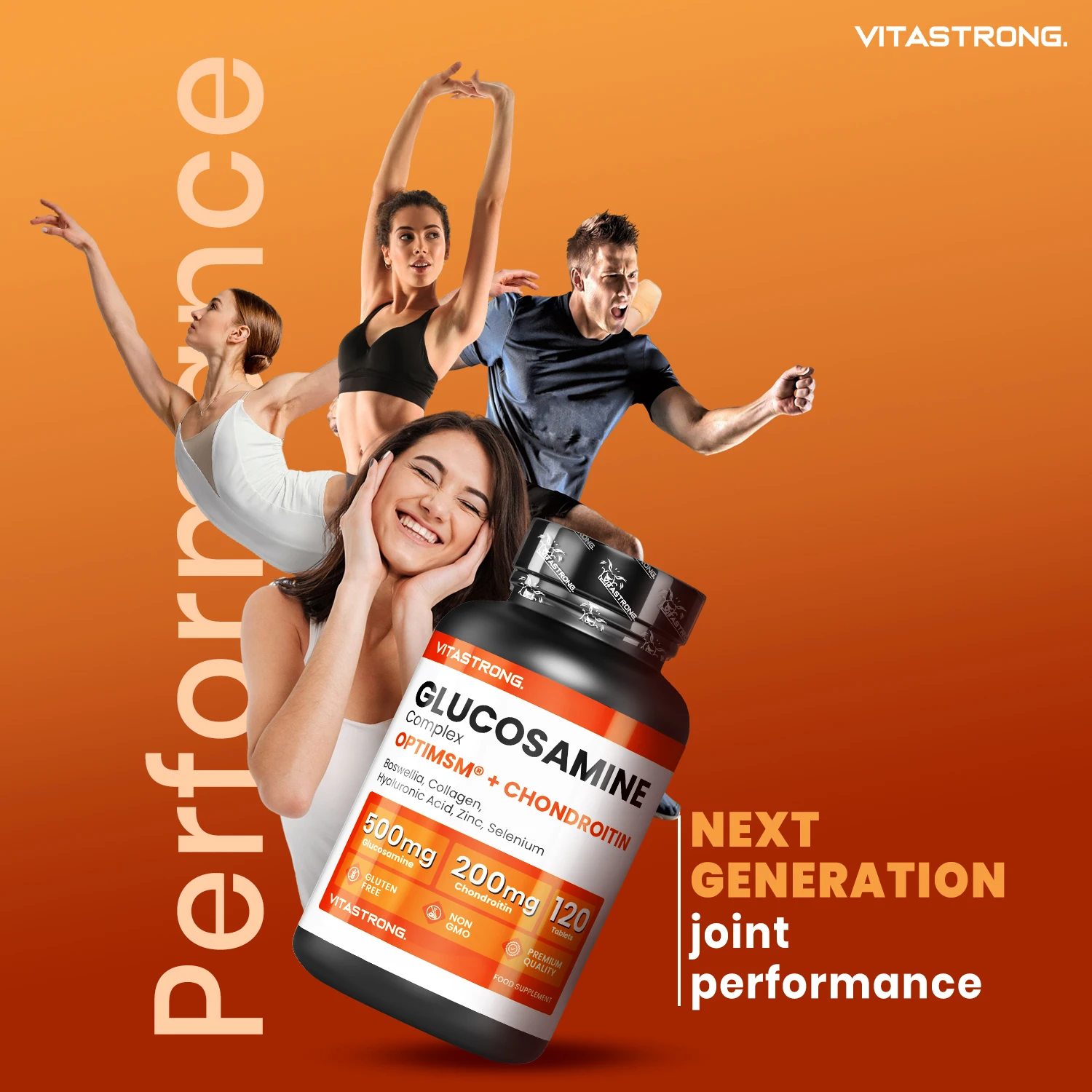 Vitastrong Glucosamine Chondroitin مع MSM، الكولاجين وحمض الهيالورونيك، الزنك، السيلينيوم، المنغنيز، Boswellia، مكمل MSM المركب الجلوكوزامين، العظام، المفاصل، الغضروف، جودة ممتازة