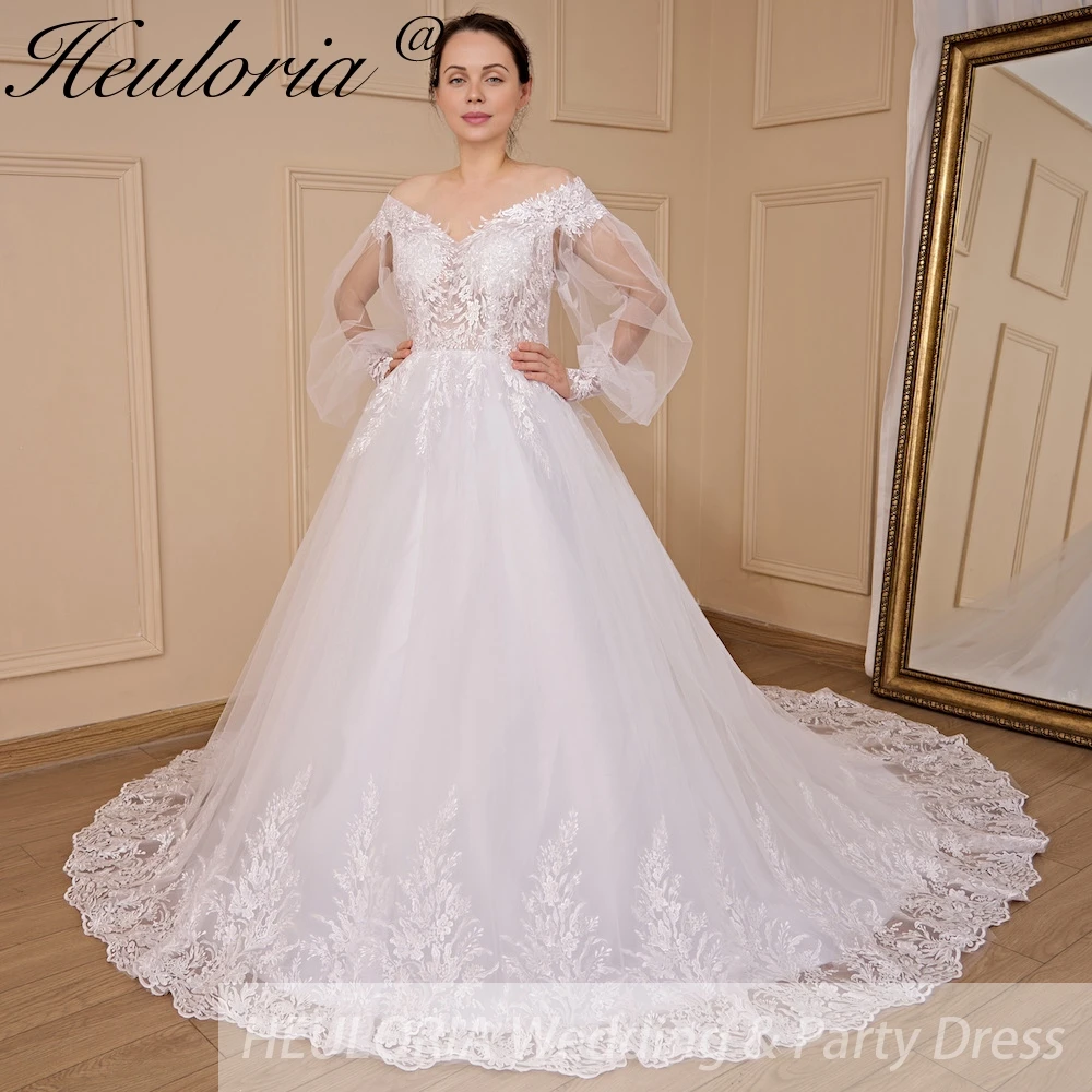 HEULORIA ball gown princess wedding dress long sleeve lace applique bride dress plus size robe de mariee Wedding gown