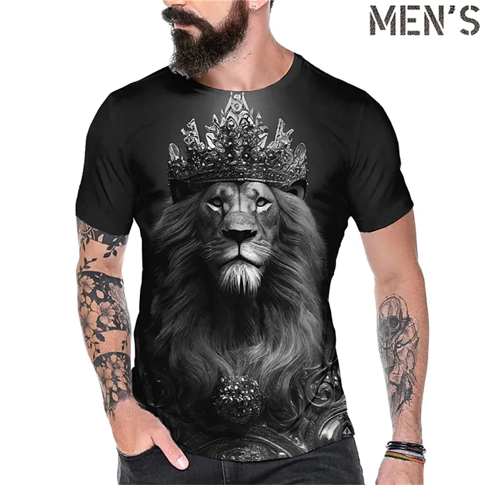 Camiseta vintage estampada do leão Jesus, roupas masculinas grandes, tendência clássica, tops masculinos esportivos, camiseta de verão, moda