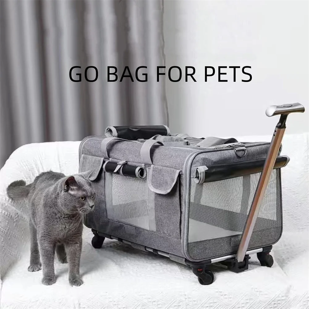 Portable Pet Trolley Case Detachable Spinner Wheels Breathable Foldable Large Capacity Puppy Outdoor Travel Bag Cat Carrier