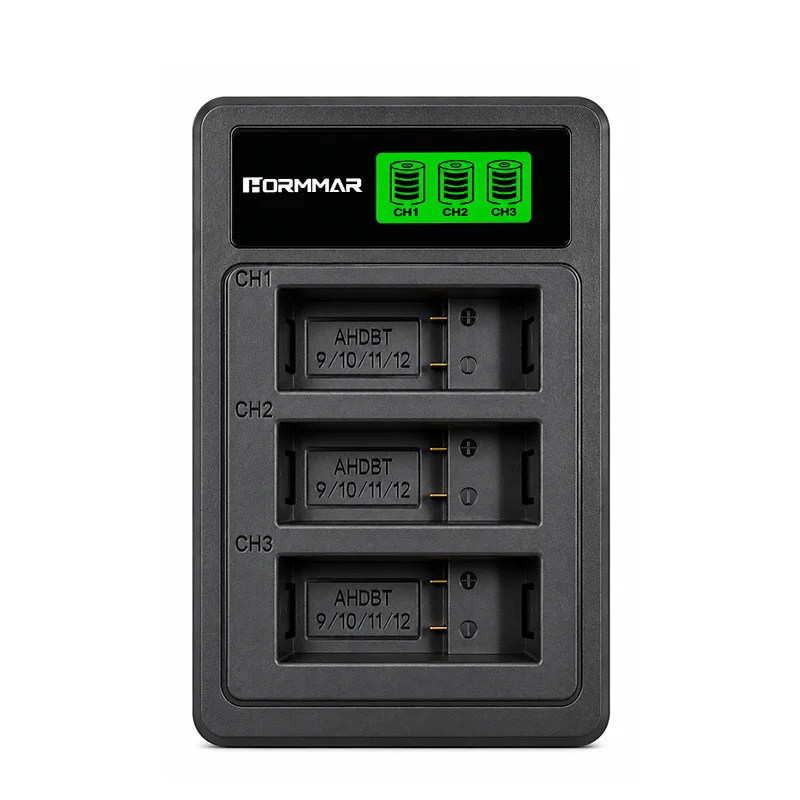 For GoPro Hero 12/11/10/9 Battery Charger, 3-Slot LCD Triple Battery Charger Dock, Intelligent Fast Charger for GoPro Batteries