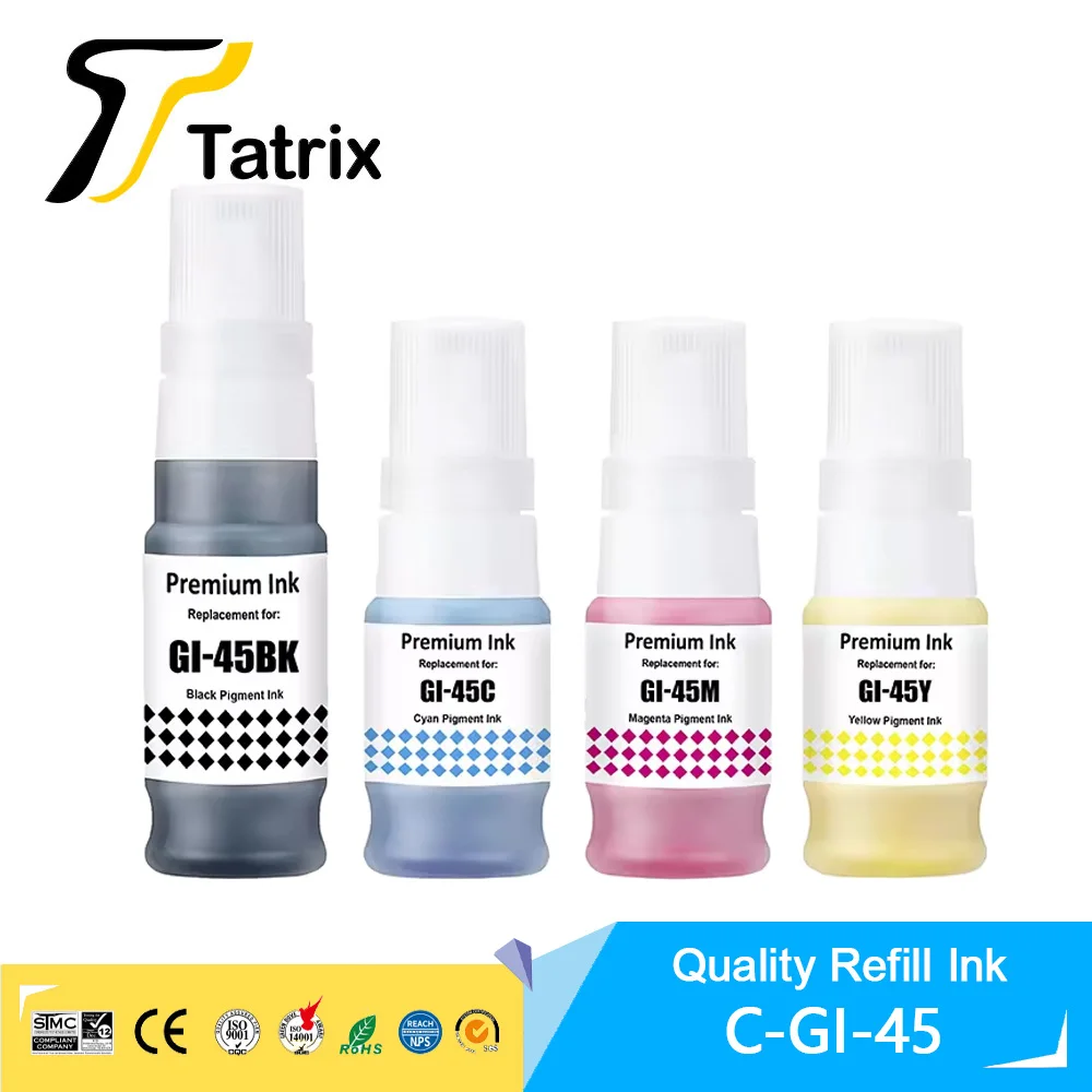 Tatrix GI 45 GI45 GI-45 Tinta Pigmentada Para Garrafa Colorida Compatível à Base de Água Recarga de Tinta para Canon MAXIFY GX1040 GX2040 Impressora