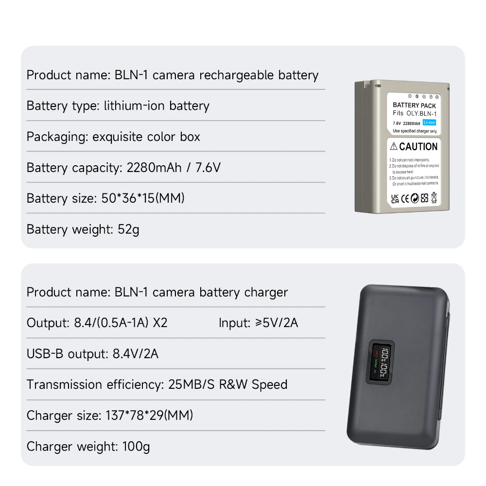 PALO 2280mAh BLN-1 PS-BLN1 Camera Battery+Dual USB Charger Case for Olympus OM-D E-M1, Olympus Pen F, OM-D E-M5, PEN E-P5, OM-D