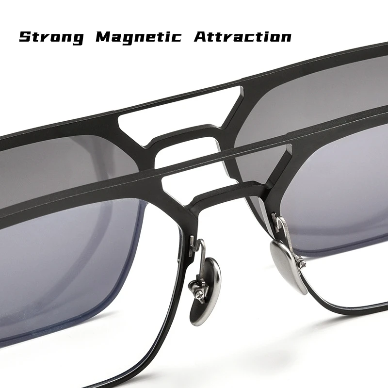 YIMARUILI Retro Double Beam Pure Titanium Eyewear Magnetic Clip On Glasses Optical Prescription Eyeglasses Frame Men and Women