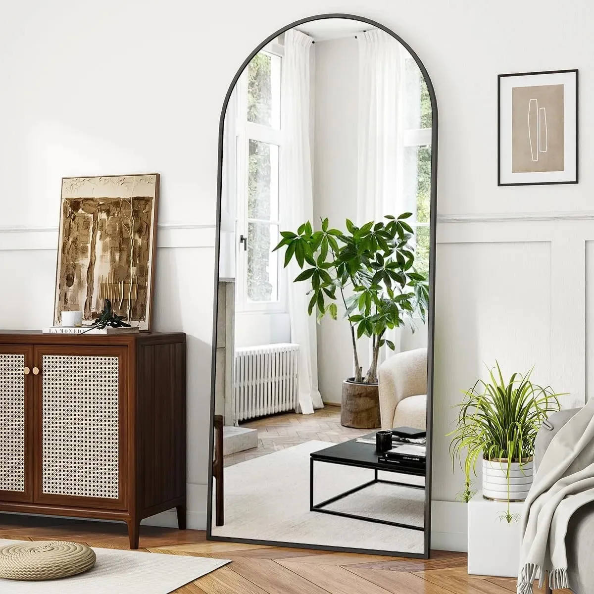 Miroir sur pied 181x75cm, miroir pleine longueur pour montage mural ou autoportant, verre trempé avec cadre en alliage d'aluminium