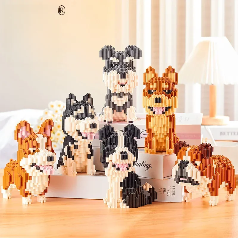 Linkgo-décennie s de construction de connexion pour enfants, Collie, Husky, Bulldog, Corgi, Schnauzer, modèle 3D, animal, chien, mini briques, jouets figurines, cadeau