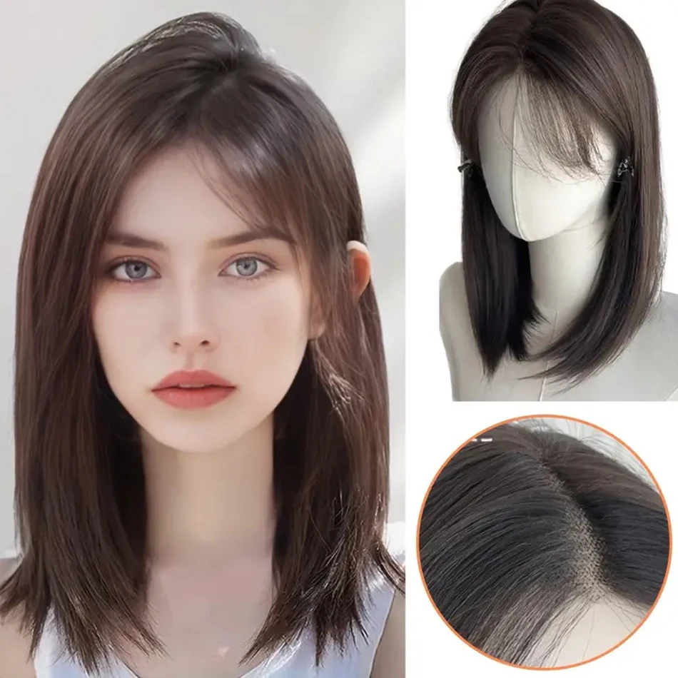 Shoulder Layered Synthetic Wig For Women Daily Use 16Inch Heat Resistant BOB Wig With Lace Front Brown Black Lolita Cosplay Wigs