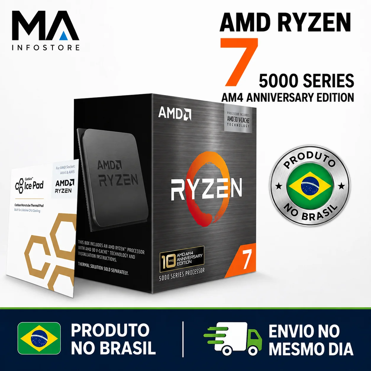 Processador AMD Ryzen 7 5800X3D 10th Anniversary Edition 3.4GHz/ 4.5GHz Octa-Core 100 MB AM4 - 100-100000651POF