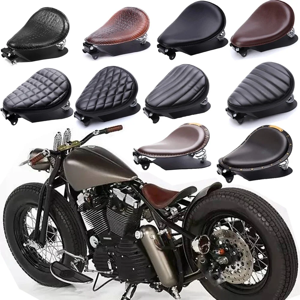 Universele Moto Bobber Motorcycle Solo Seat Chopper Zadel Vintage Kussen Onderdelen Voor Harley Davidson Iron 883 Sportster Softail - afbeelding 2