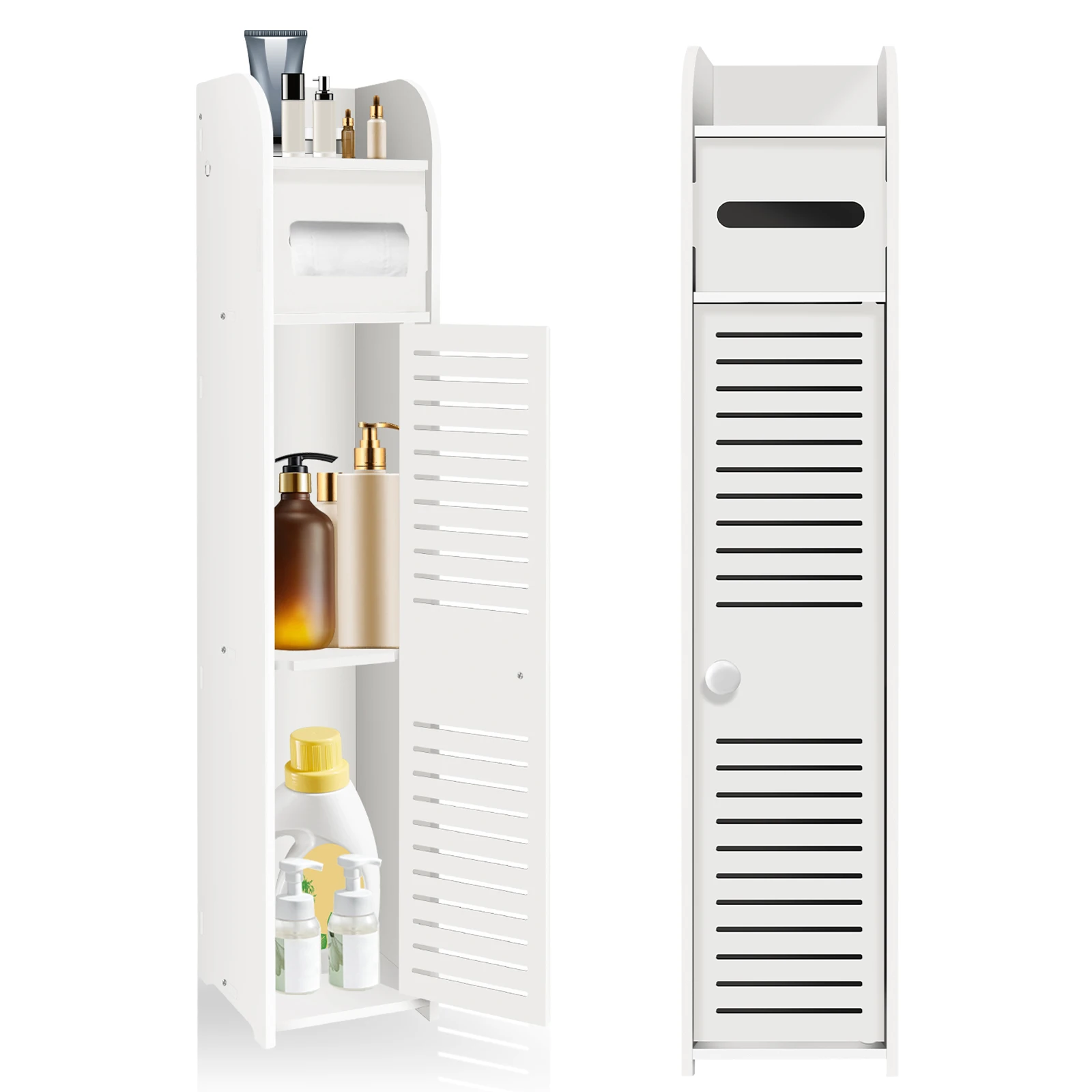 Mueble de baño con puerta y soporte para papel higiénico, mueble de baño blanco, 80x15x17cm