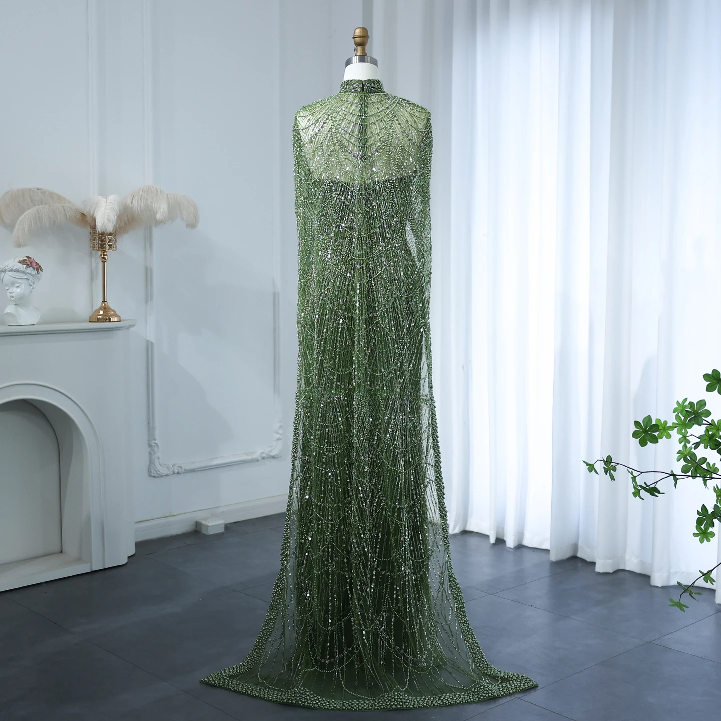 Sharon Said Luxus-Perlen Dubai Champagner Meerjungfrauen-Abendkleider mit Cape-Ärmeln Arabisches Hochzeits- und Abschlussballkleid SS369 Maßanfertigung – Detail 38