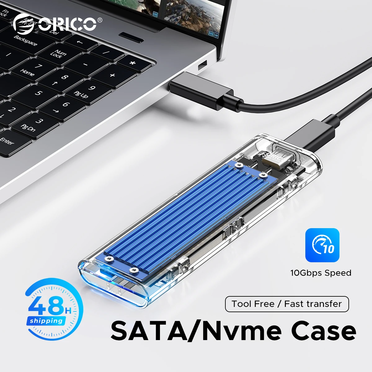 ORICO M.2 NVME SSD Enclosure USB A to Type C Transparent Hard Drive Enclosure for NVME SATA Dual Protocol PCIE 4