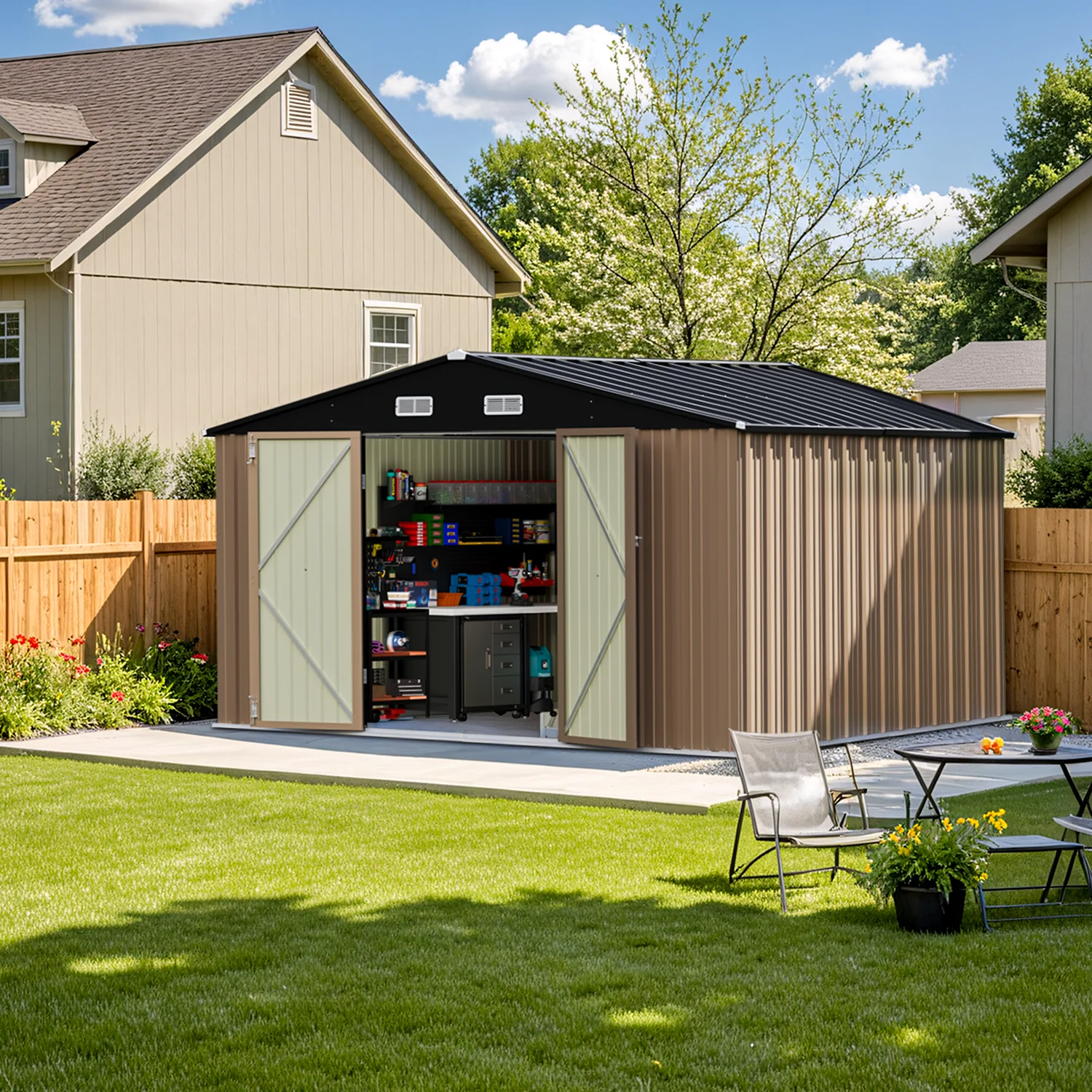 

Patiowell 10 x 10 FT Outdoor Storage Shed, Metal Yard Shed with Design of Lockable Doors for Garden, Patio, Backyard