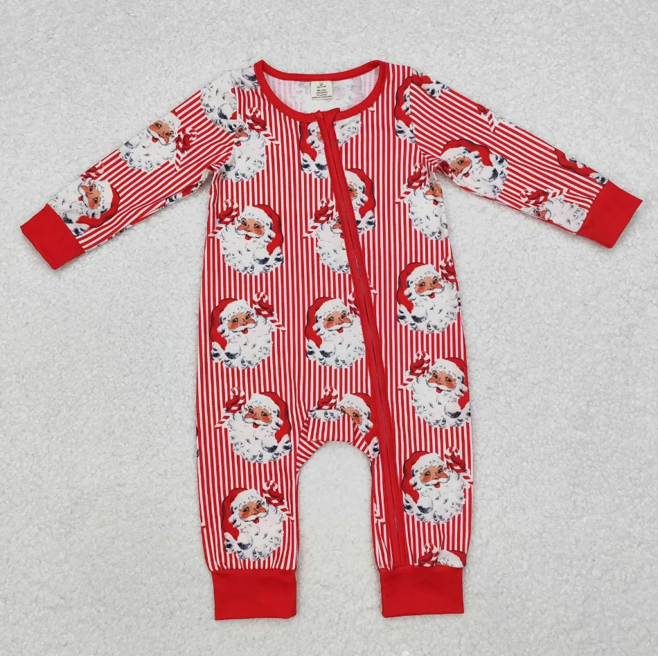 

baby boy clothes bamboo Christmas Santa Claus zipper long sleeve romper Wholesale Boutique baby rompers