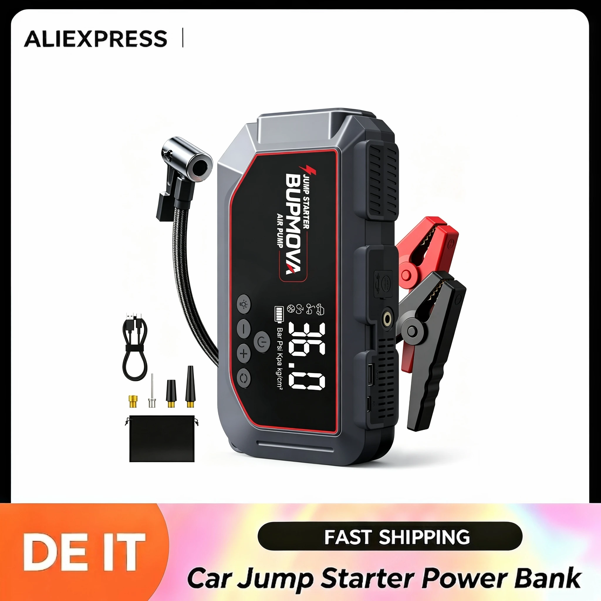 Gonfiatore per Pneumatici 150 PSI e Avviatore d'Emergenza 3000A (Batteria Integrata, Potente Avviatore Portatile) con Display Extra-Large e Funzione Power Bank