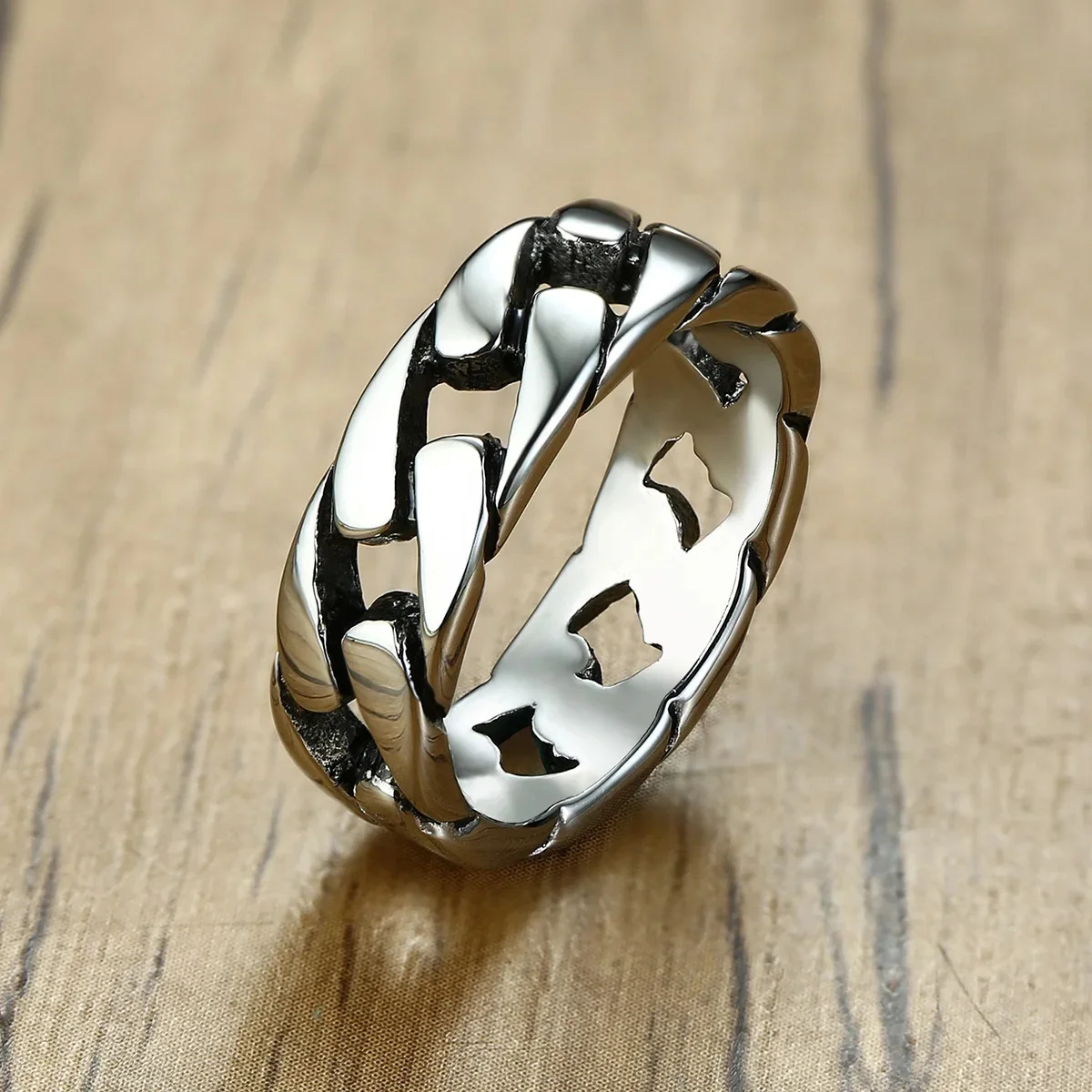 Mann Vintage oxidierte Edelstahl Ringe Links geformt Finger Band, Punk Rock Alliance Vater Freund Valentinstag Geschenk