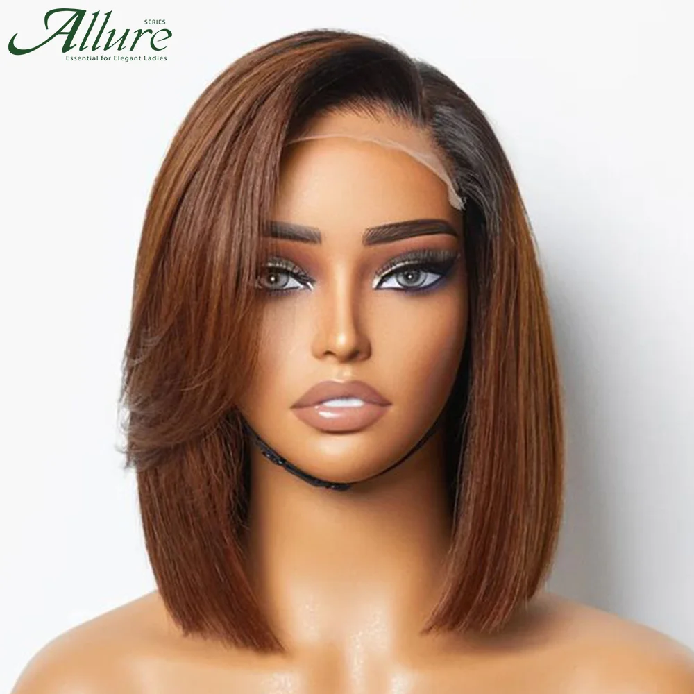 Short Brown Pixie Cut Human Hair Wigs Part Lace Front Natural Bob Cut Wig With Bangs Black Women Burgundy Brazilian Hair Allure