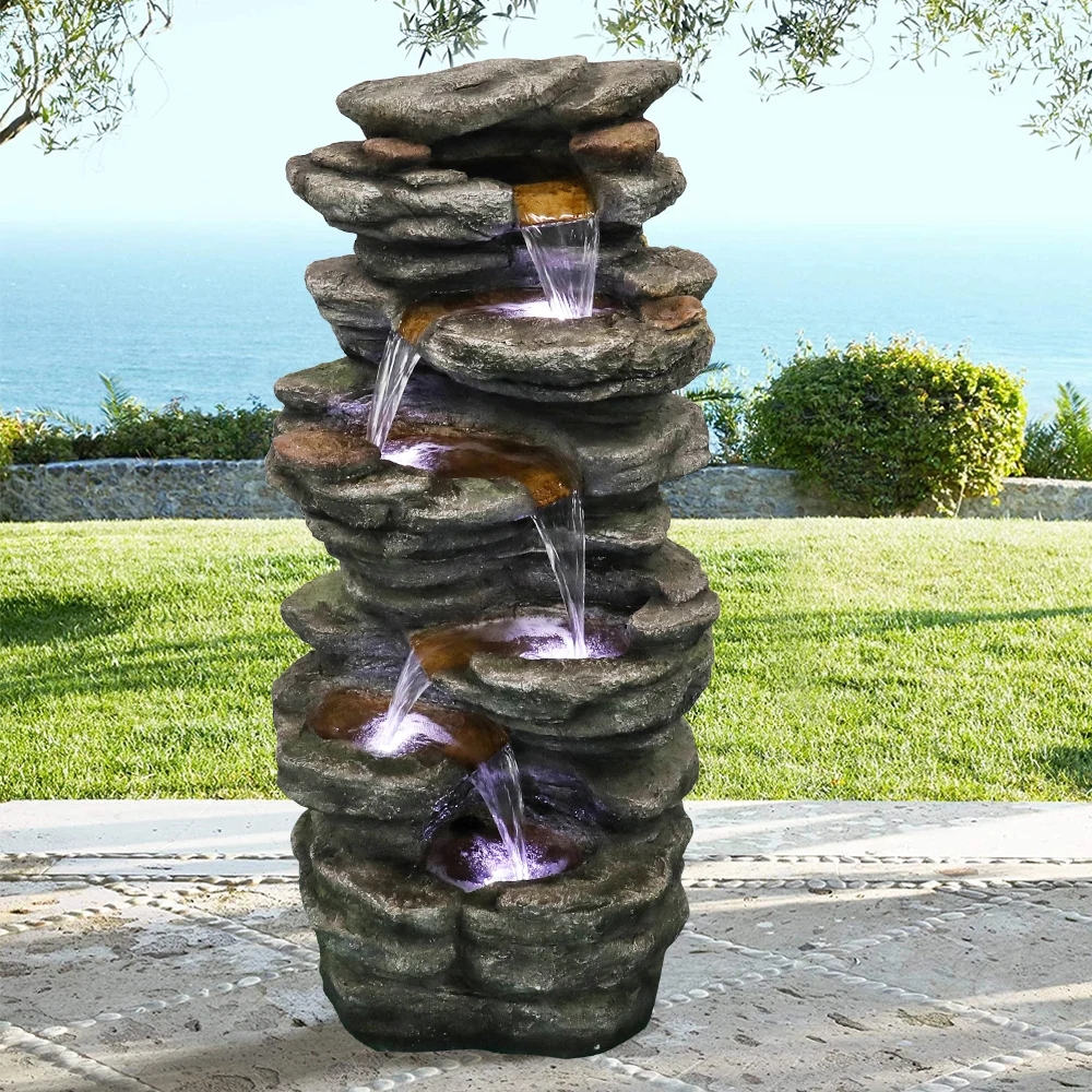 

Naturefulls 40''H 6-Tier Cascading Rock Outdoor Fountain with LED Lights - Large Outdoor Fountain and Waterfall for Garden Decor