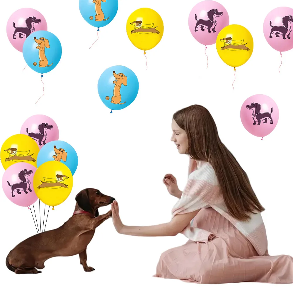 18pcs sausage dog themed latex balloons, suitable for decorating birthday parties, pet gatherings, indoor scene decoration, etc