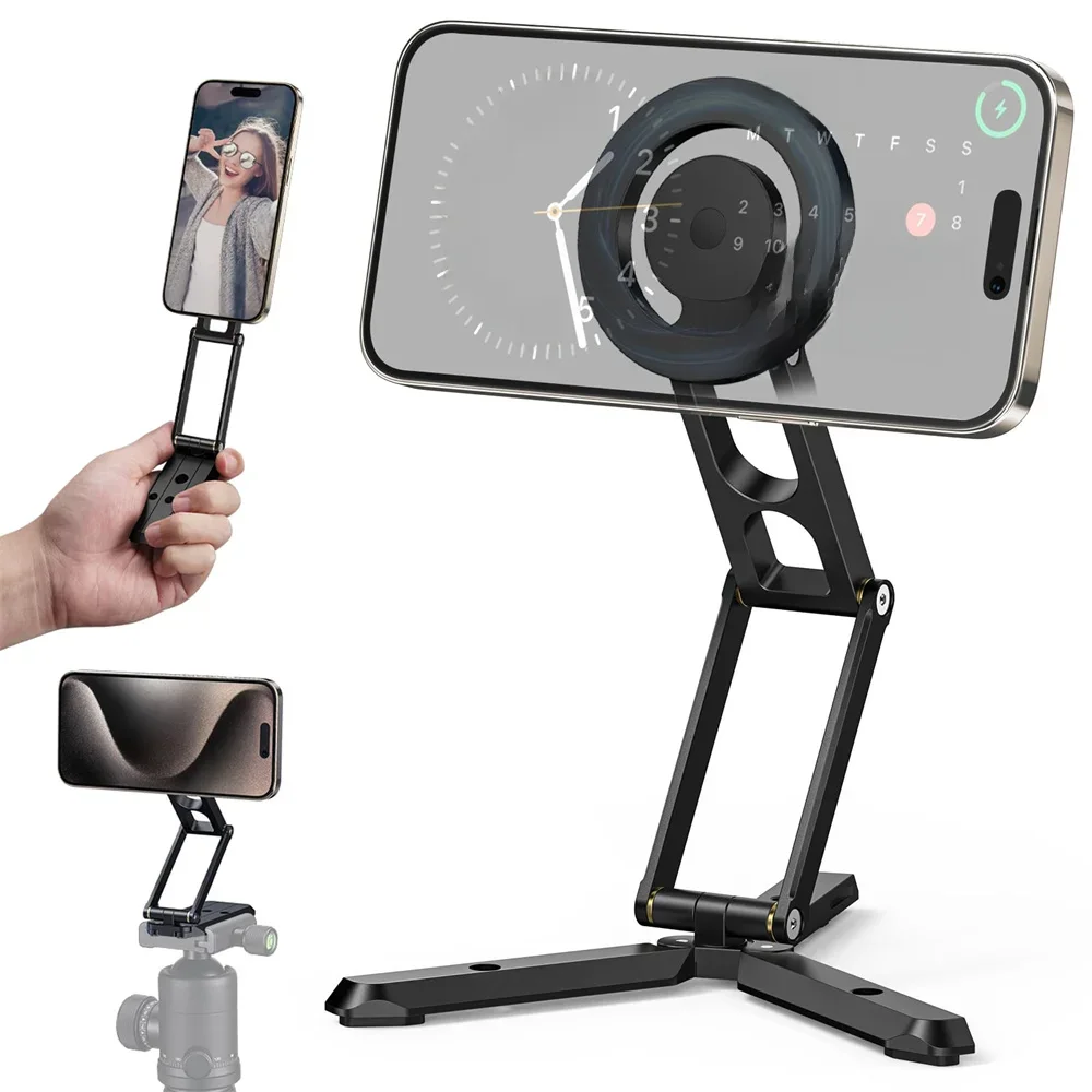 Składany statyw magnetyczny Stojak na telefon Selfie Stick Uchwyt na smartfon do Magsafe Iphone 15 14 13 12 Samsung Magnet Stand — zdjęcie 2