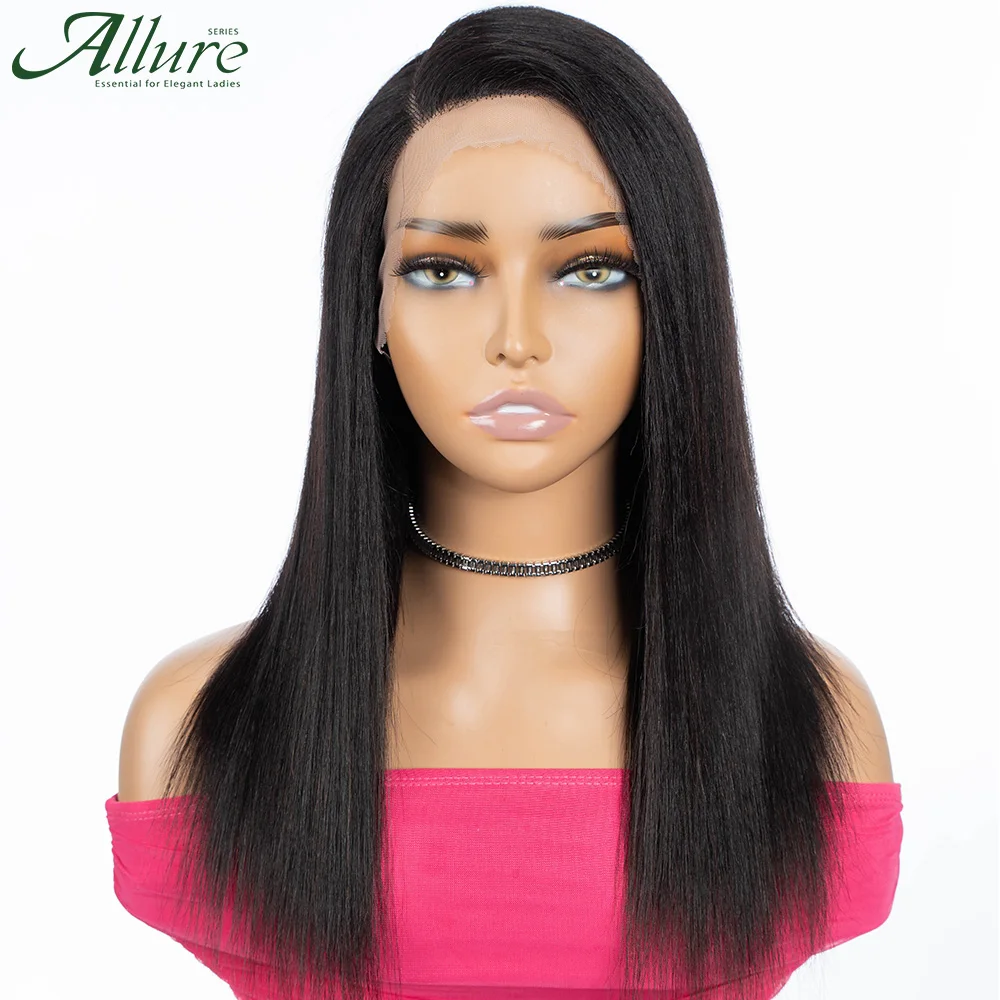 Natural Black Long Straight Lace Front Human Hair Wigs Glueless Transparent Part Lace Wigs Straight Brazilian Hair Wig Allure