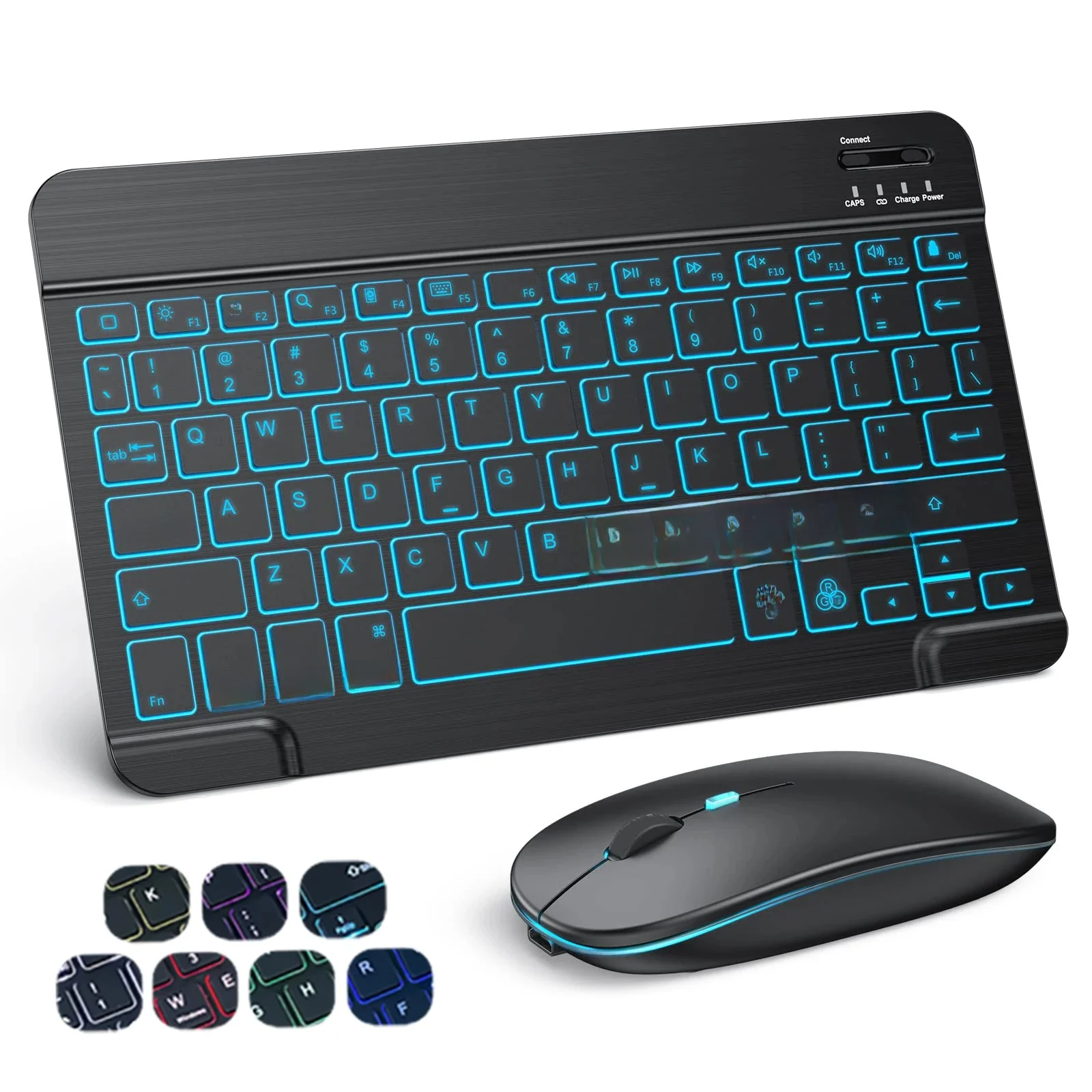 10-Zoll-Hintergrundbeleuchtung für iPad-Tastatur und Maus, Bluetooth-Tastatur mit Hintergrundbeleuchtung für iOS, Android, Windows, kabellose Tastatur und Maus