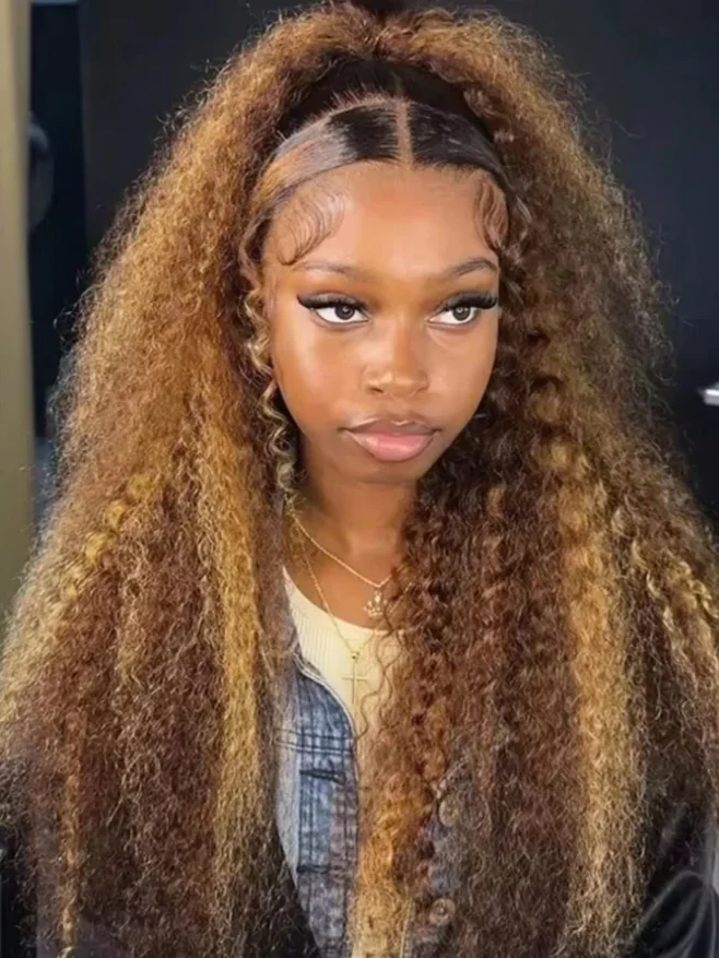 

26-дюймовый кудрявый парик с эффектом хайлайт, парик с кружевной передней частью 13x4, парик из натуральных волос, парик с HD-кружевной передней частью, парик с эффектом Jerry Curl, цветные парики 4/27, предварительно вычесанные