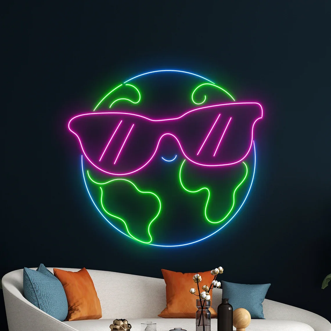 Earth Glasses Neon Sign Custom Earth Wall Art Decor Cute Earth Game Room Kid Baby Bedroom Living Room Sign Birthday Gift