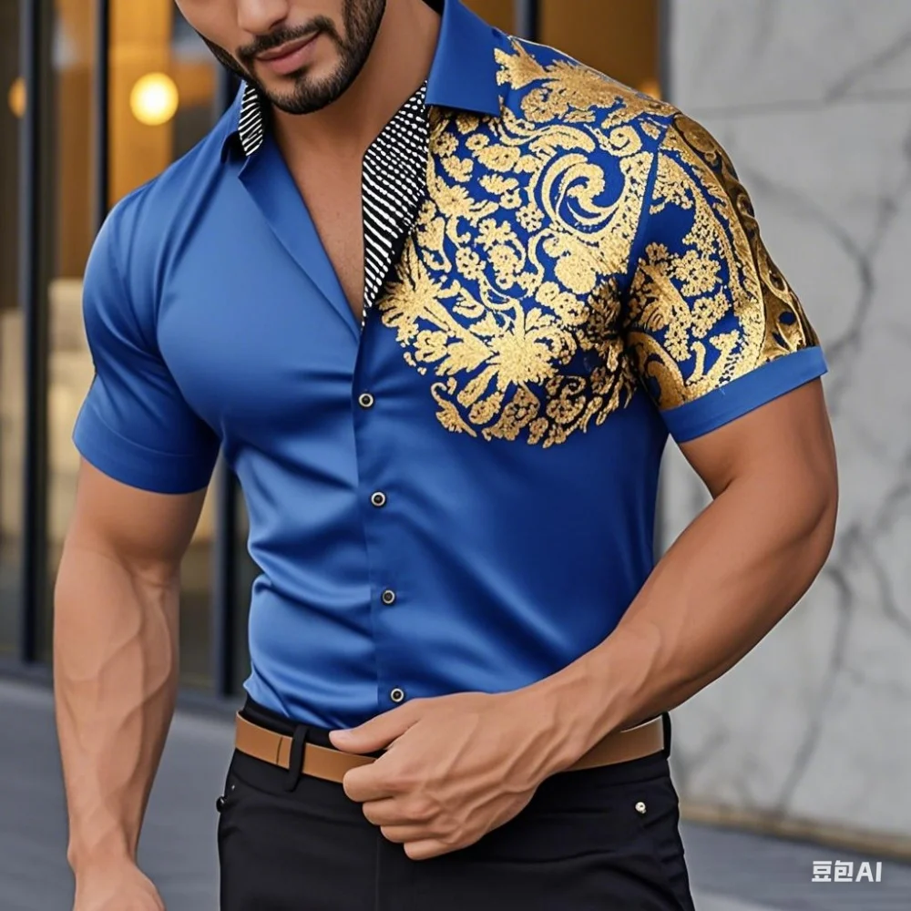 Neues 3D-Digitaldruckhemd mit einfarbigen Nähten, modisches, luxuriöses, soziales Herren-Partyshirt, bequemer weicher Stoff, XS-6XL