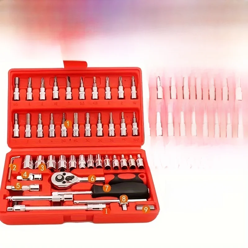 NEW Car Repair Tool Kit 46 Piece/Set 1/4-Inch Socket Set Car Repair Tool Ratchet Torque Wrench Combo Auto Repairing Tool Set