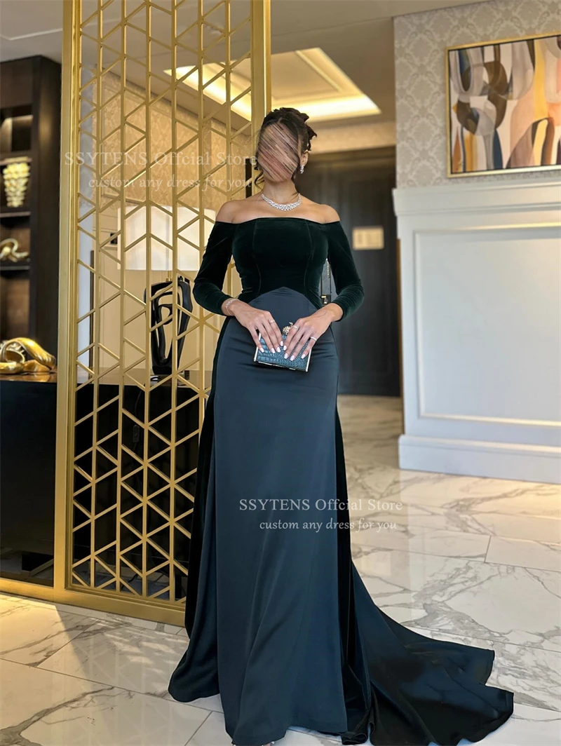SSYTENS Abiti da Sera Blu Navy in Velluto Stile Sirena Saudita Abito da Cerimonia di Lusso per Feste Formali e Banchetti Abito da Celebrità 2026 Personalizzabile