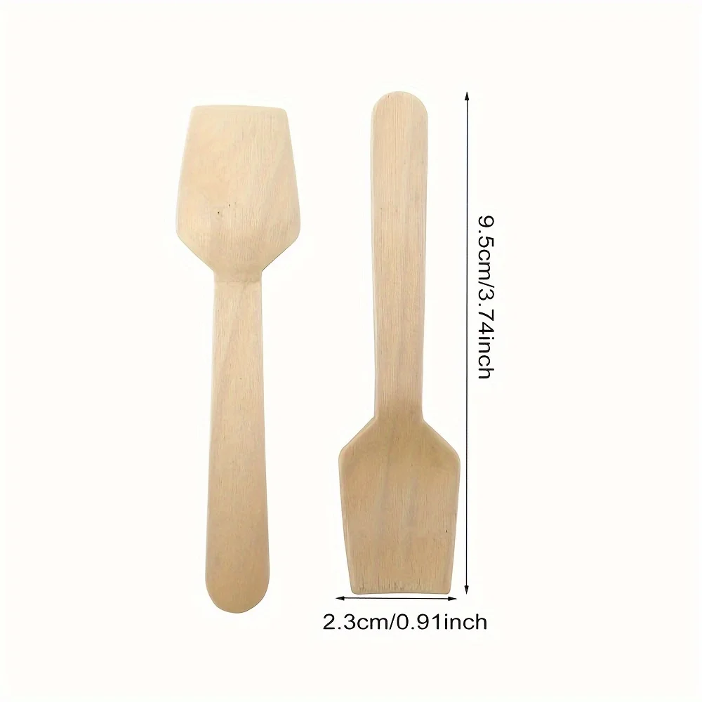 100pcs 3.9-inch mini wooden spoon Disposable square tasting spoon, sampling yogurt spoon, ice cream spoon