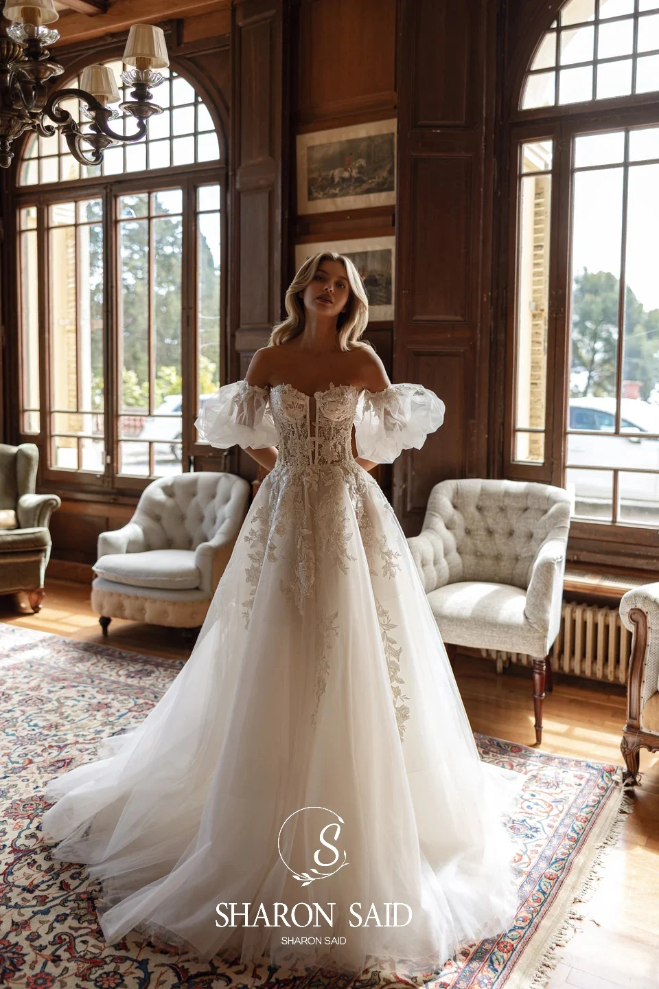 Sharon disse boêmio a linha fora branco tule vestidos de casamento 2025 querida puff manga princesa vestidos de noiva sw396 personalizado