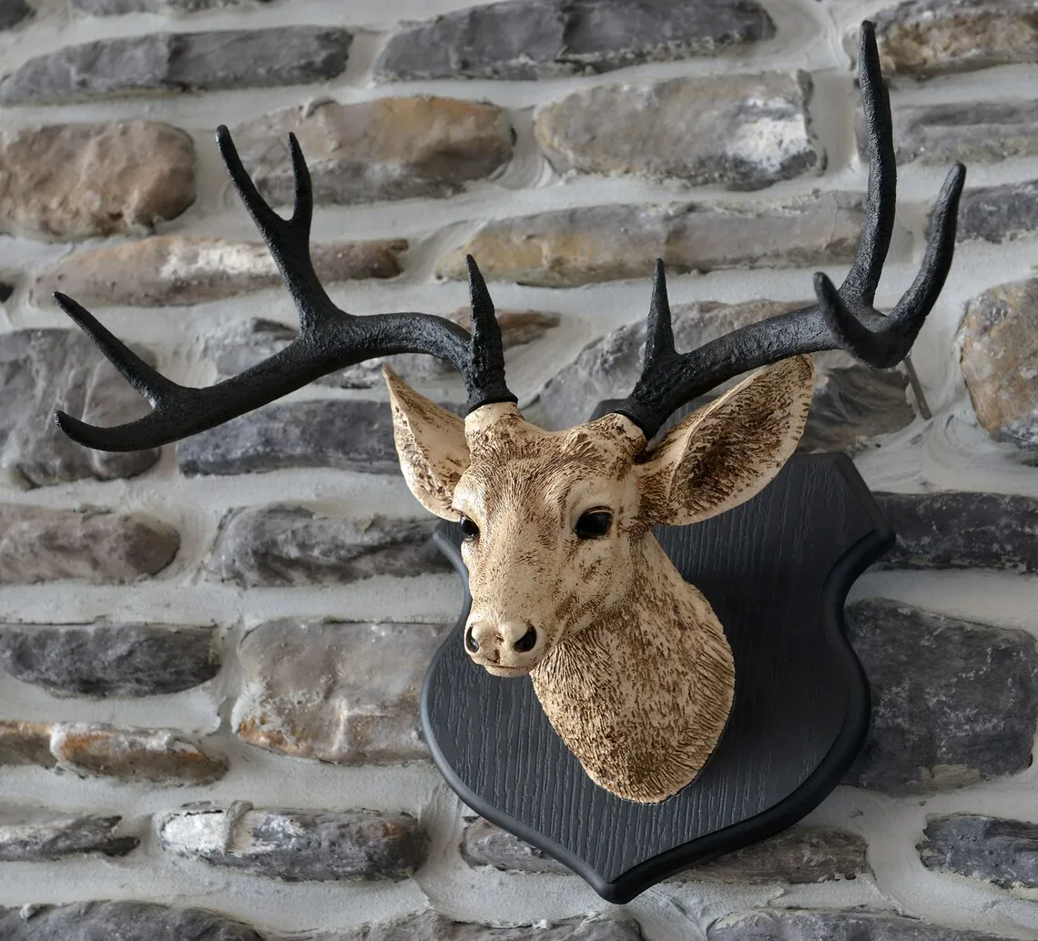 Deer Head Statue, Wall Decor Statue, Deer Antlers, Jewelry Display, Antler Hook, Deer Head sculpture made of polyester and marbl