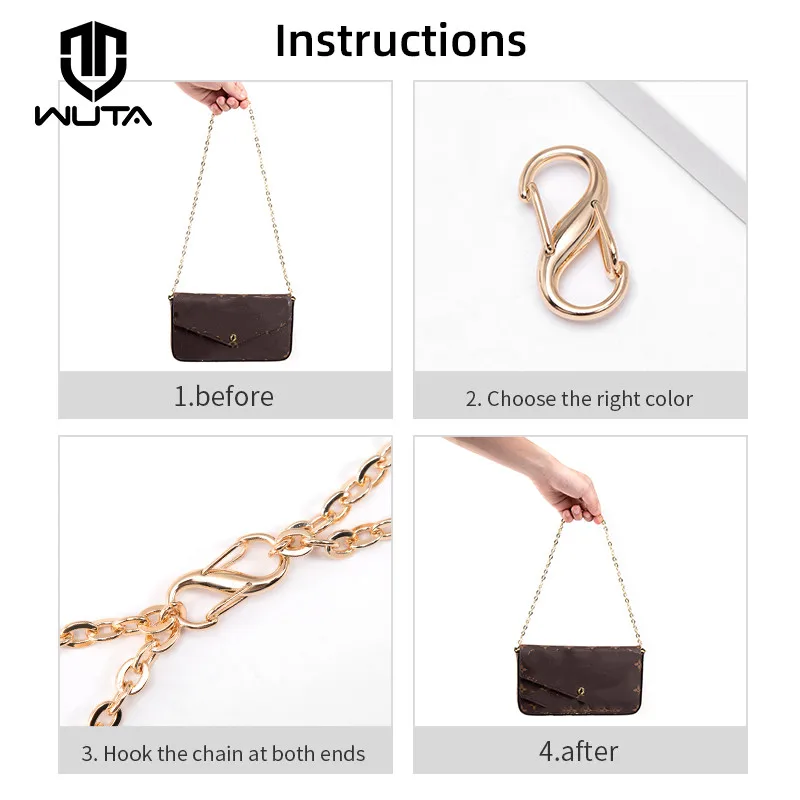 WUTA 4pcs Bag Chain Adjuster Buckle S-shaped Bag Strap Shortening Extension Buckle Shoulder Strap Shorten Golden Bag Accessories