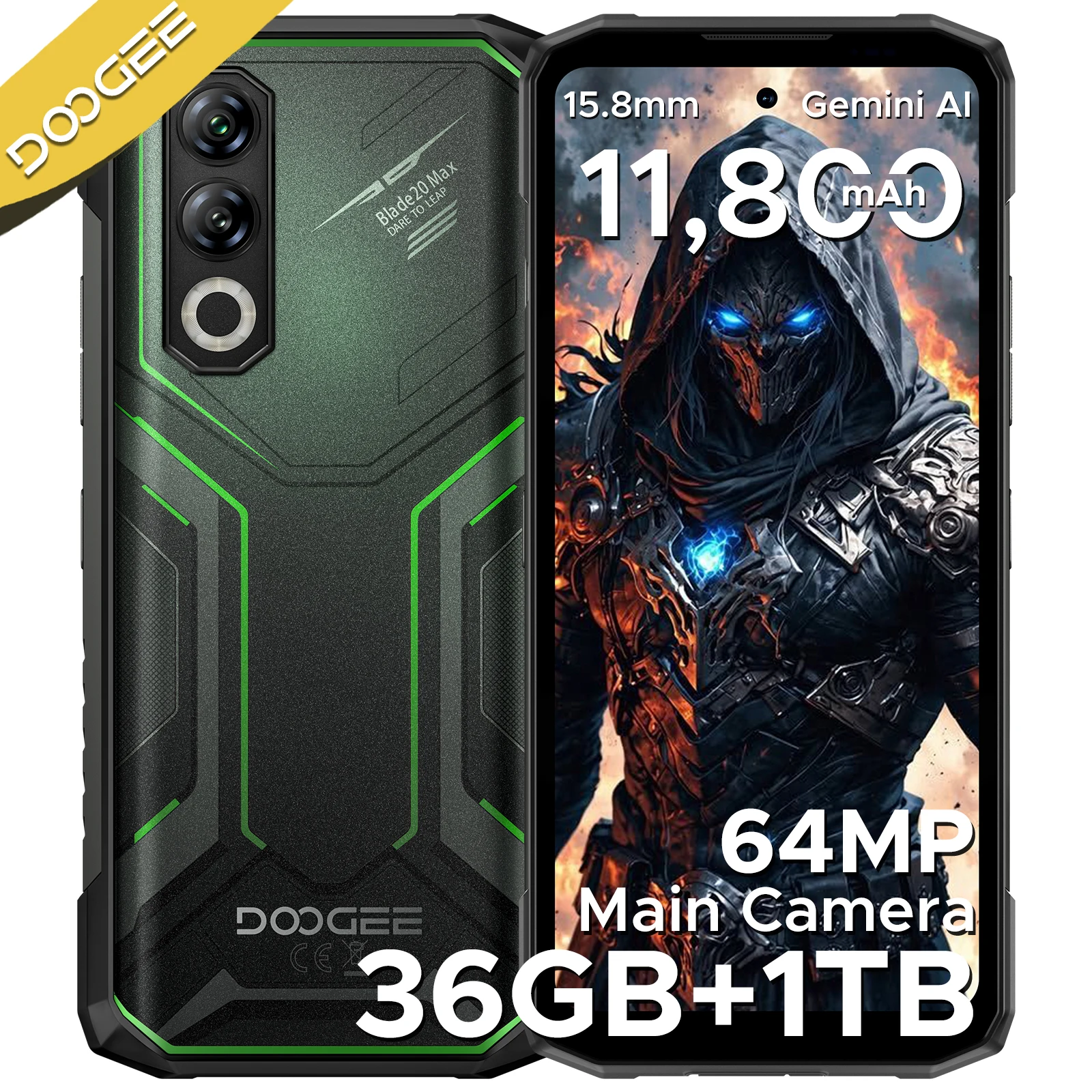 DOOGEE Blade20 Max Rugged Smartphone 6.6'' Display 12GB RAM+1T ROM 11800mAh Battery 64MP+16MP Android 15 Gemini AI phone NFC