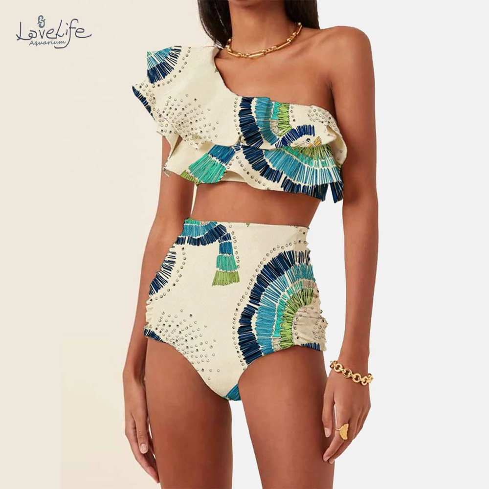 Maillot de bain deux pièces pour femmes, tankini, imprimé brodé, à volants, push up, micro, patchwork