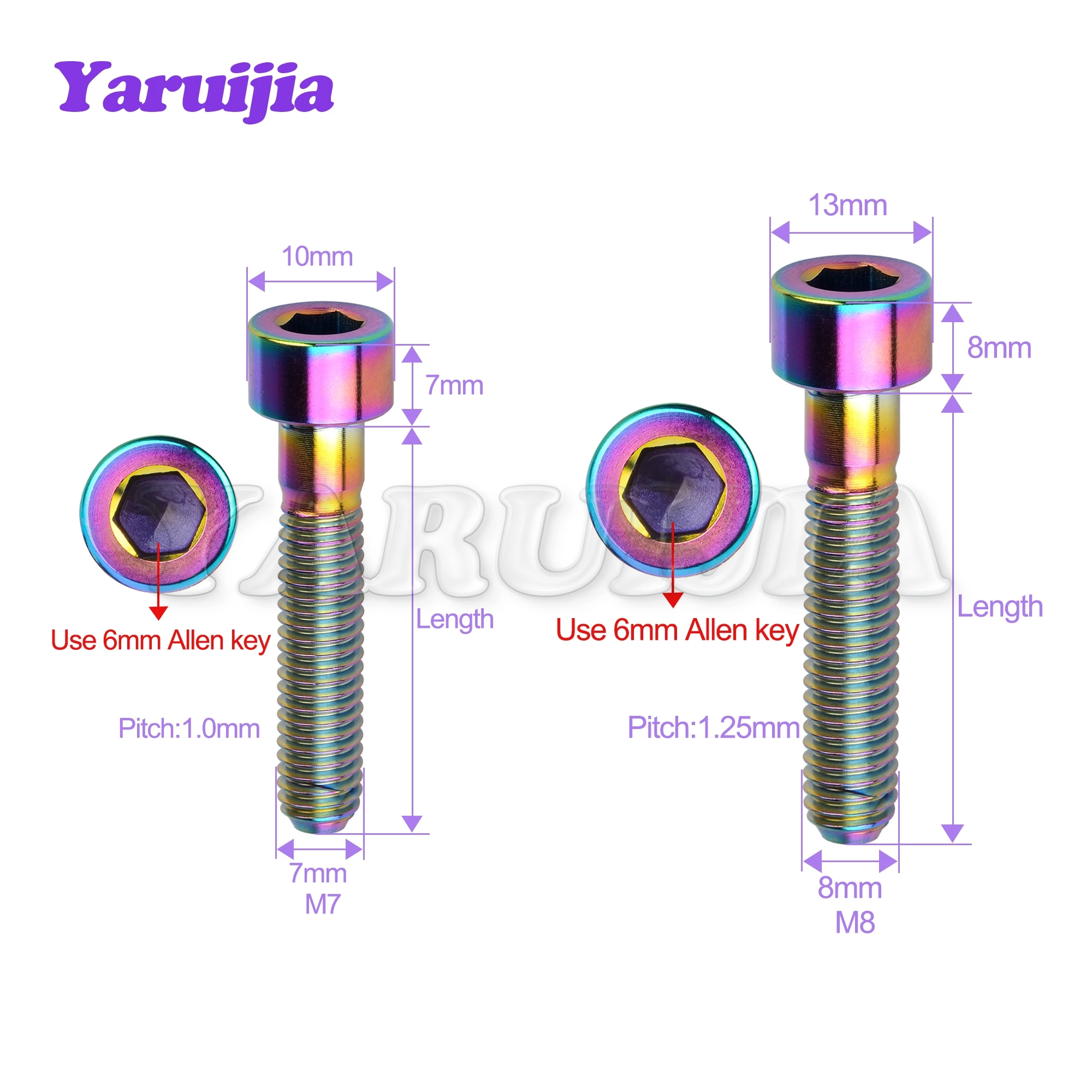 Yaruijia Titanium Bolts M7/M8x15/20/25/30/35/40/45/50/60/70mm Allen Key Head Bolt Screws for Bicycle Motorcycle Car