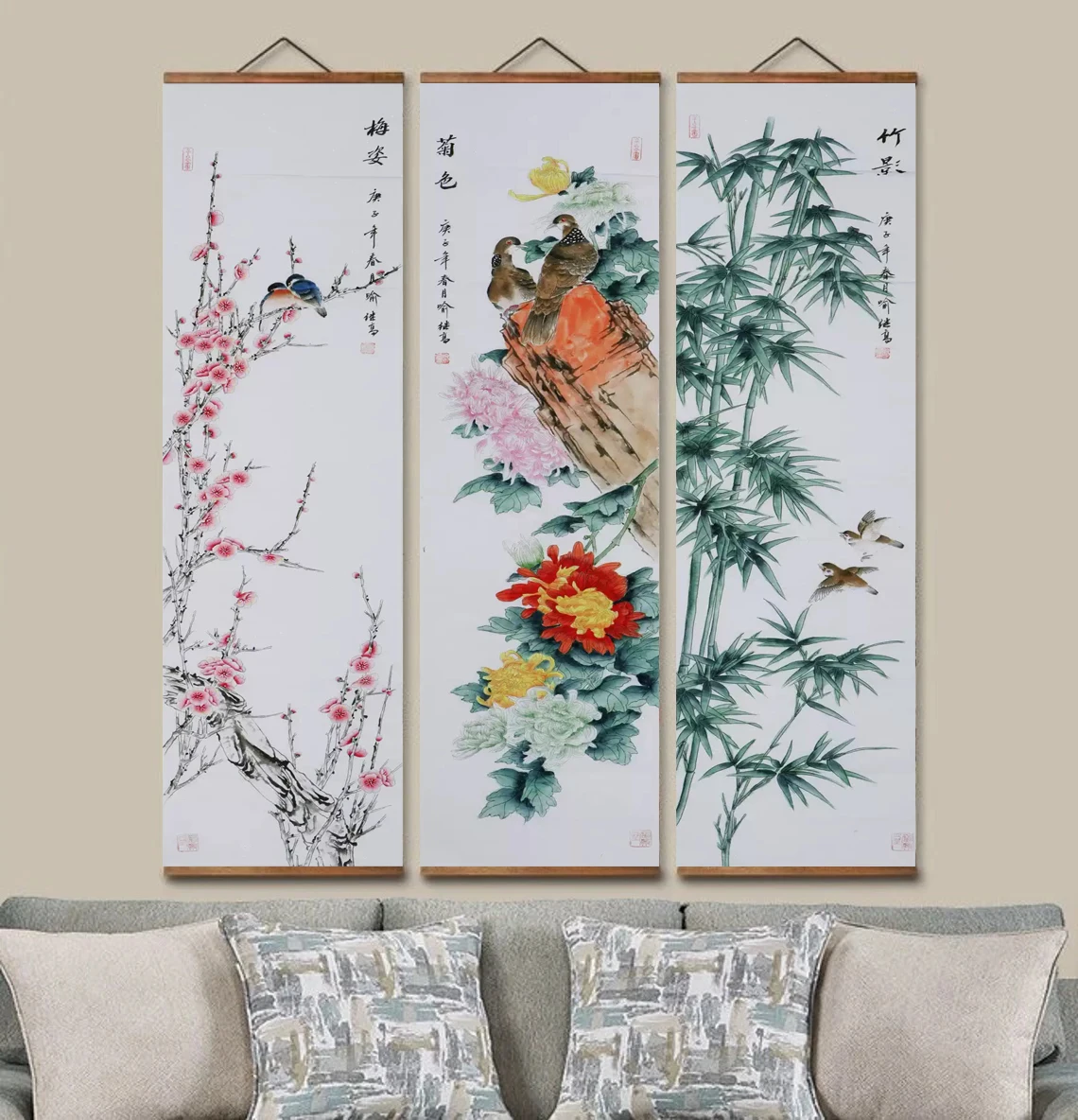 Traditional Chinese plum blossom,orchid, bamboo,chrysanthemum,flower and bird hanging paintings.