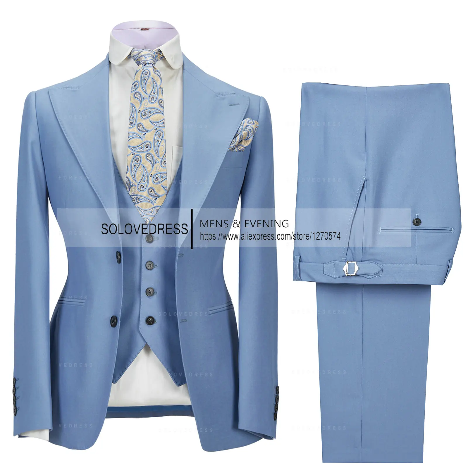 

Slim Fit Fashion 3 Piece Men's Suits Formal Business Tuxedo Gentlemen Wedding Groom Rules Blazer + Pants +Vest